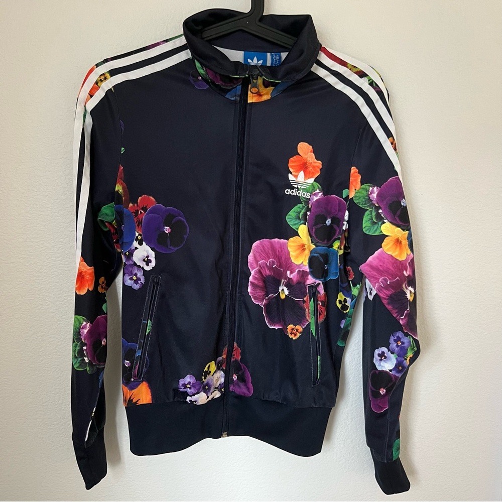 Small Adidas Originals Floral Firebird Track Jacket - Zip up with Zip Pockets